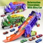 Brickvivid Dinosaur Transforming Car Toy - 2-in-1 Dino Carrier & Race Track